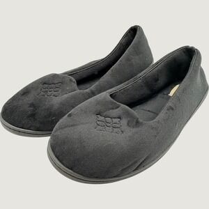 Dearfoams Womens Black Velour Ballet Slippers House Shoes Size XL 11-12